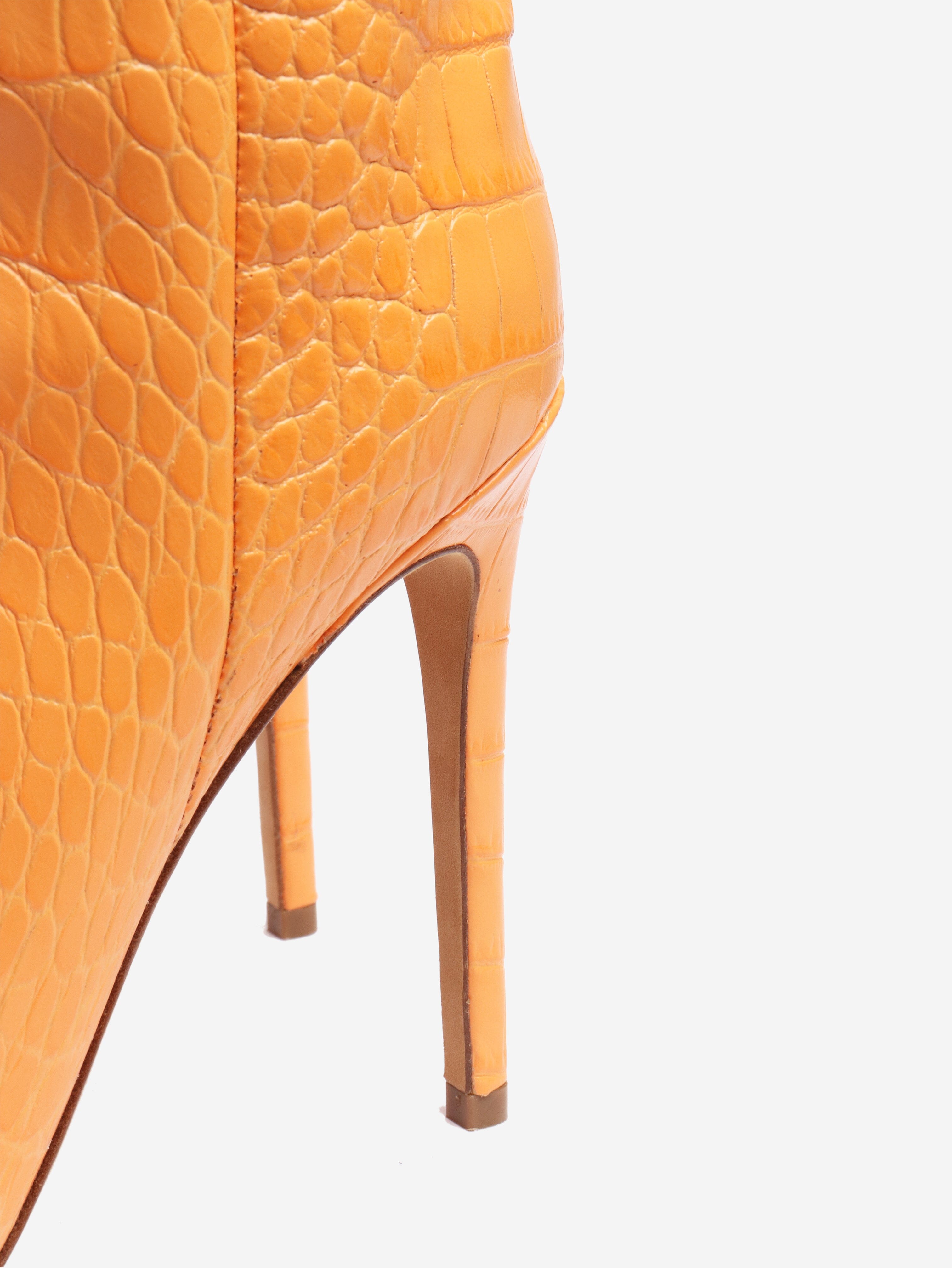 Orange reptile effect knee high leather boots - size EU 40 Boots Paris Texas 