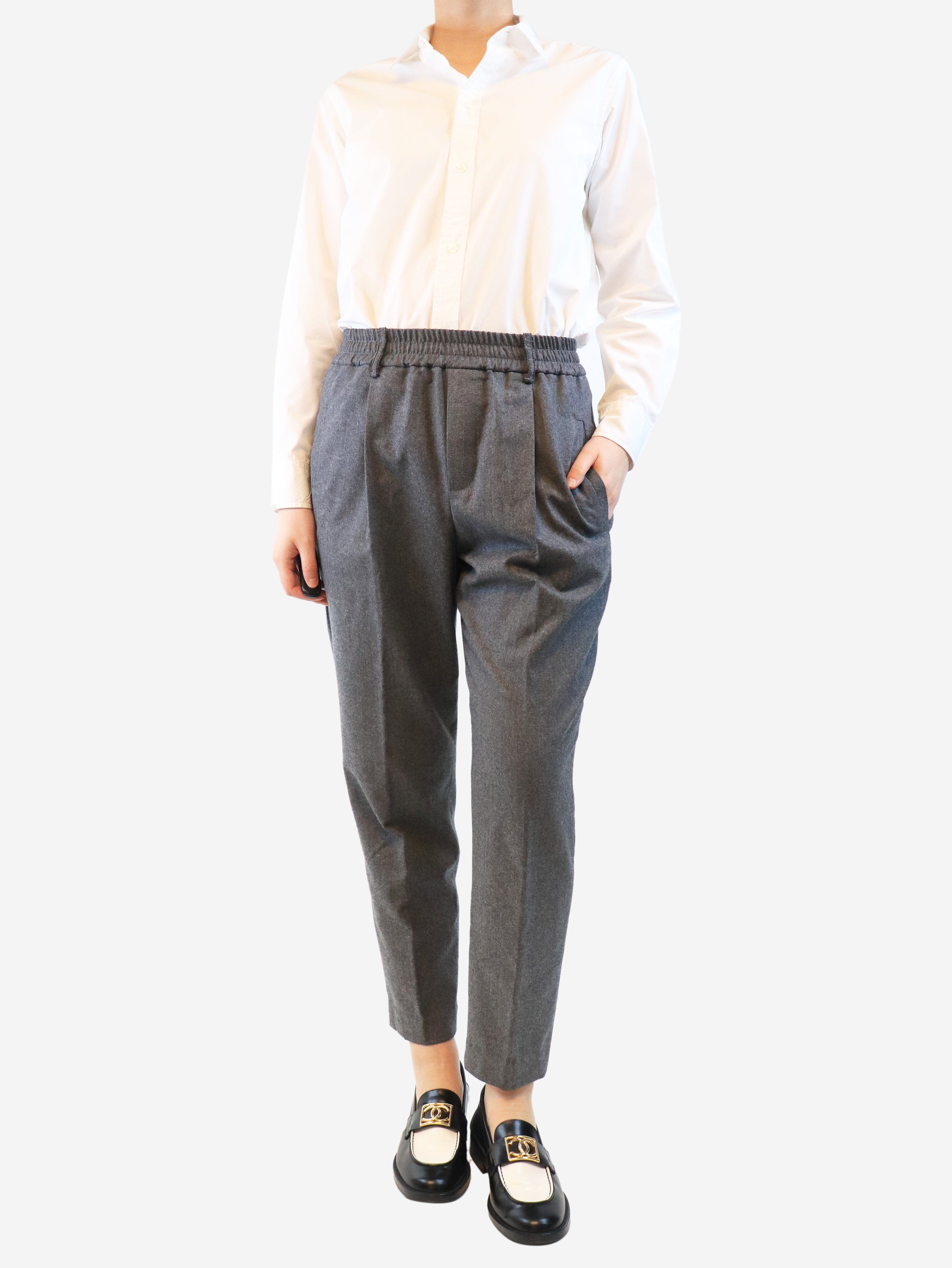 Grey pleated wool trousers - size UK 10 Trousers Brunello Cucinelli 