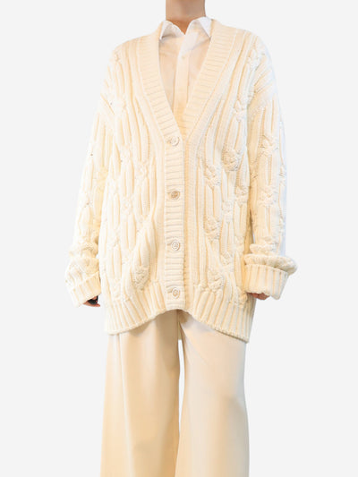Cream longline cable-knit cardigan - size L Knitwear Purdey 