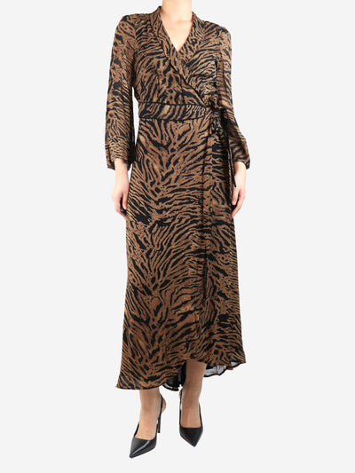 Brown tiger print wrap dress - size UK 10 Dresses Ganni 