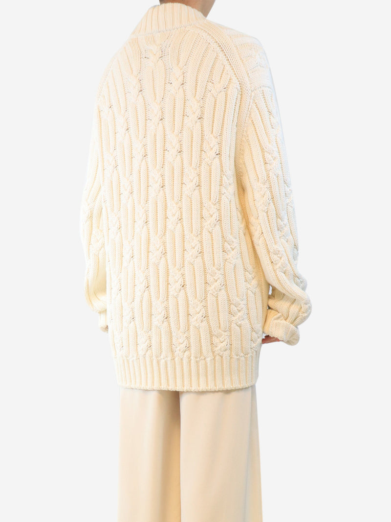 Cream longline cable-knit cardigan - size L Knitwear Purdey 