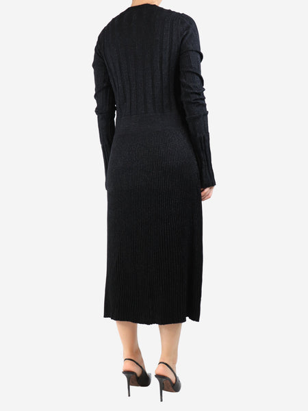 Black lurex ribbed midi dress - size UK 10 alternate image