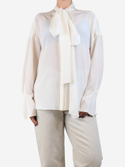 Cream silk neck-tie blouse - size UK 8 Tops Chloe 