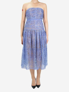 self-portrait Blue sequin embellished strapless dress - size UK 8