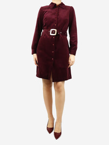 Amanda Thompson Burgundy belted corduroy shirt dress - size UK 10