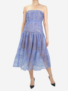 self-portrait Blue sequin embellished strapless dress - size UK 8