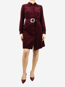 Amanda Thompson Burgundy belted corduroy shirt dress - size UK 10