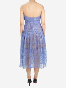 self-portrait Blue sequin embellished strapless dress - size UK 8