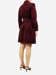 Amanda Thompson Burgundy belted corduroy shirt dress - size UK 10