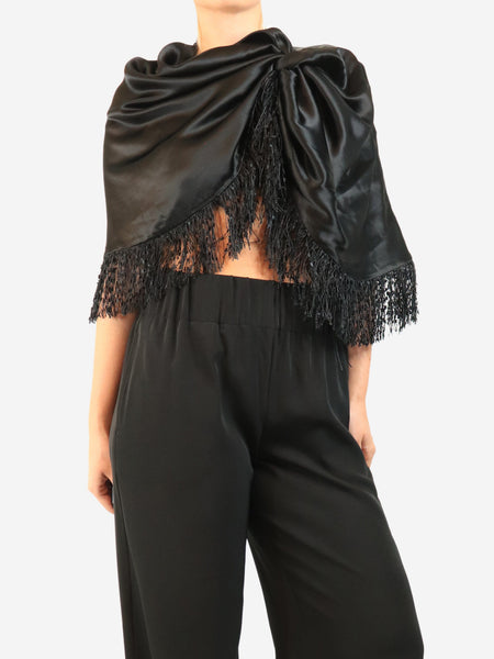 Black satin poncho with tassels - size OS product image
