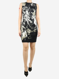 Roberto Cavalli Black sleeveless printed midi dress - size UK 10