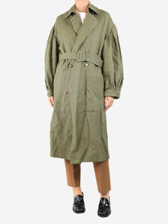 Green heavyweight linen trench coat - size S Coats & Jackets Loulou Studio 
