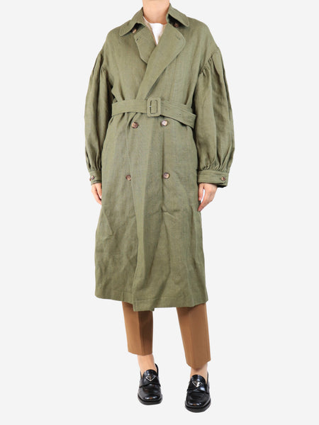 Green heavyweight linen trench coat - size S product image