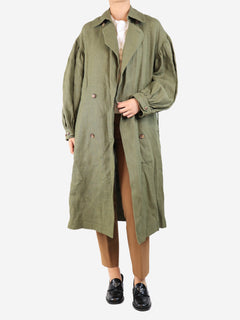 Green heavyweight linen trench coat - size S Coats & Jackets Loulou Studio 