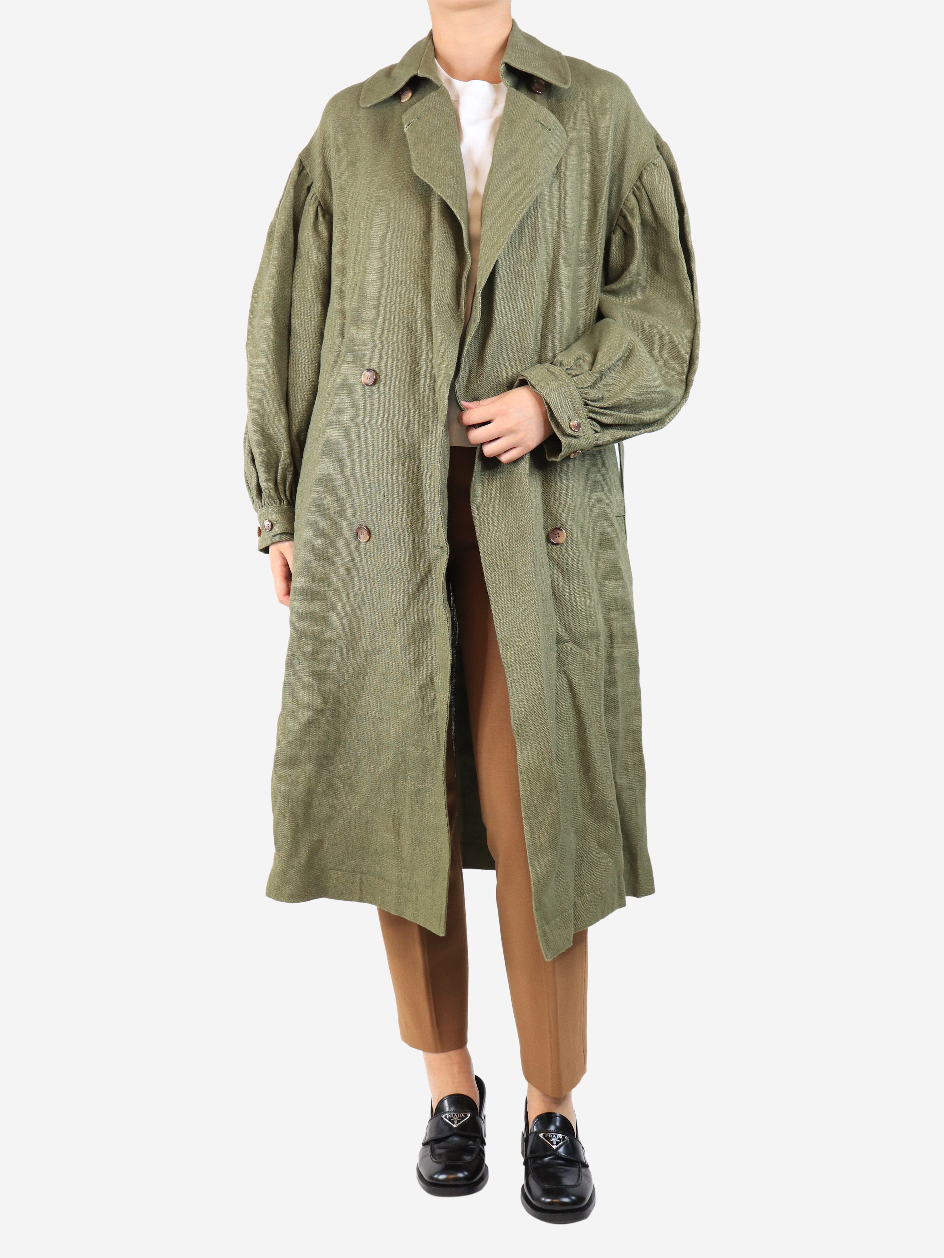 Green heavyweight linen trench coat - size S Coats & Jackets Loulou Studio 