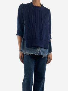 Sacai Blue panelled denim knit top - size UK 6