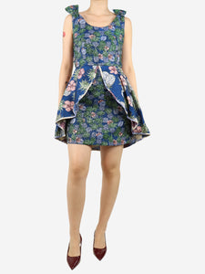 Pinko Blue floral jacquard mini dress - size UK 10