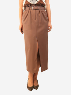 Brown belted wool midi skirt - size UK 8 Skirts Dries Van Noten 