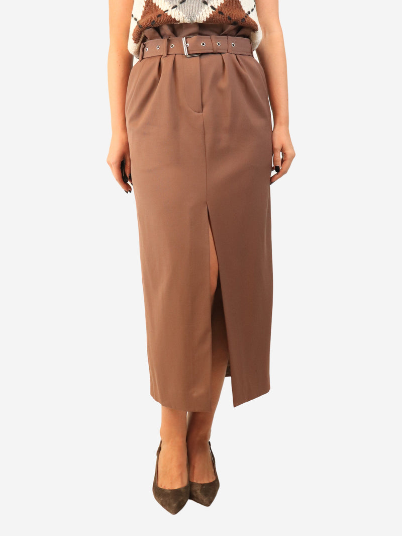 Brown belted wool midi skirt - size UK 8 Skirts Dries Van Noten 