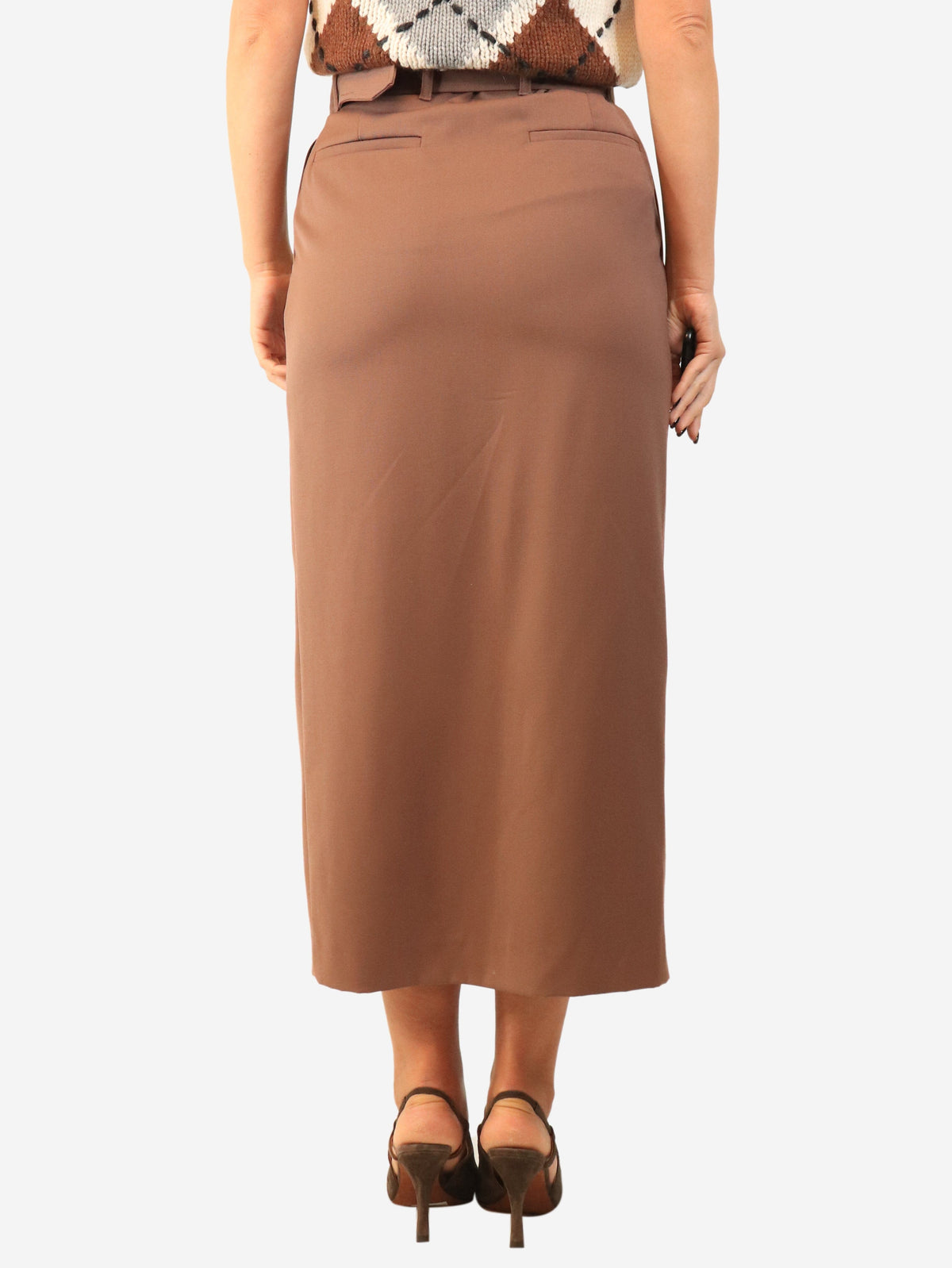 Brown belted wool midi skirt - size UK 8 Skirts Dries Van Noten 
