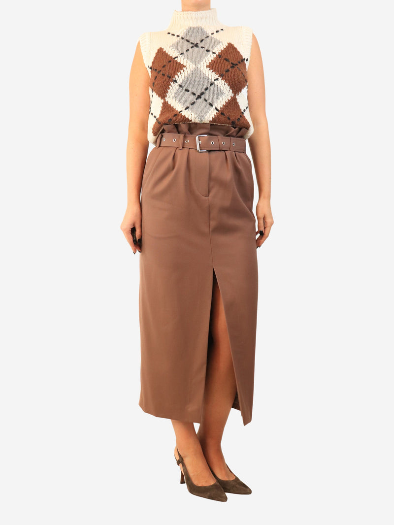 Brown belted wool midi skirt - size UK 8 Skirts Dries Van Noten 