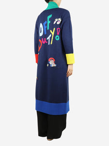 Mira Mikati Navy blue patchwork embroidered long cardigan - size UK 8