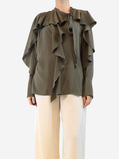 Khaki silk frill blouse - size UK 10 Tops Victoria Beckham 