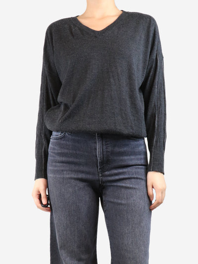 Charcoal sparkly-trimmed v-neck jumper - size L Knitwear Brunello Cucinelli 