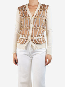 Hermes Neutral sheer buckle printed cardigan - size UK 6