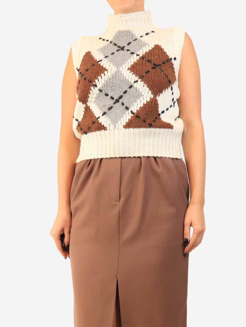 Cream Argyle knit vest - size UK 6 Knitwear Ermanno Scervino 