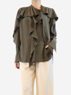 Khaki silk frill blouse - size UK 10 Tops Victoria Beckham 