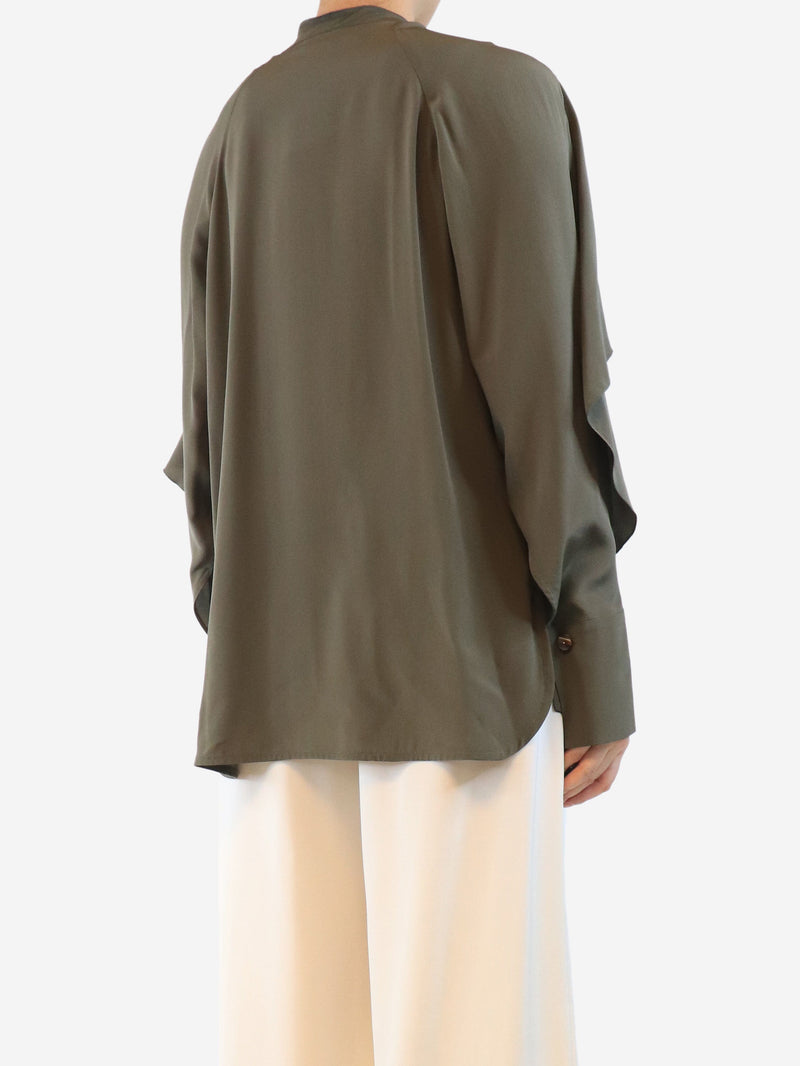 Khaki silk frill blouse - size UK 10 Tops Victoria Beckham 