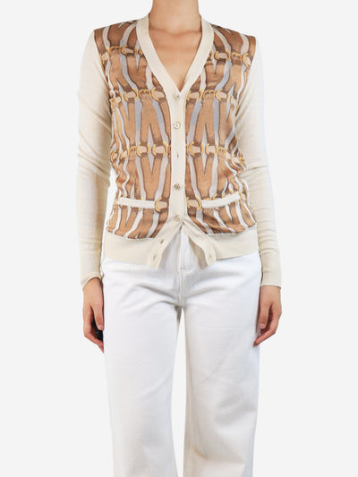 Neutral sheer buckle printed cardigan - size UK 6 Knitwear Hermes 
