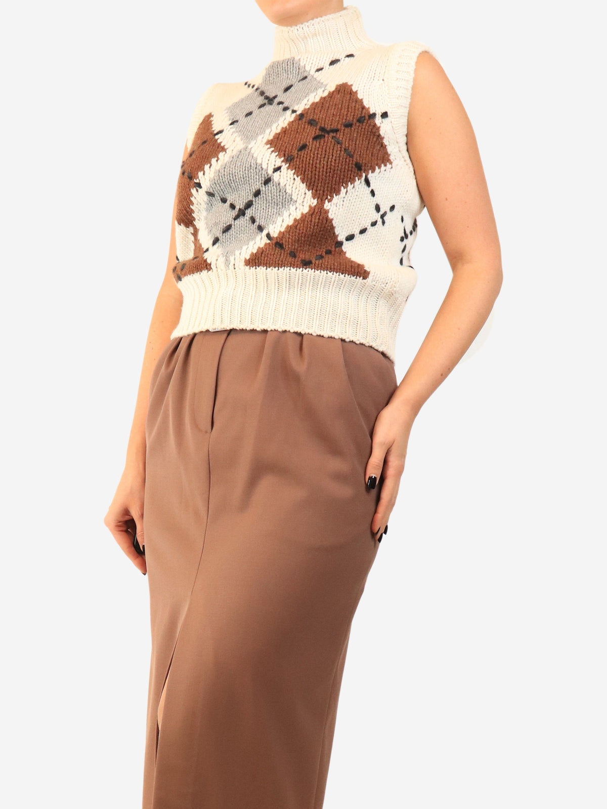 Cream Argyle knit vest - size UK 6 Knitwear Ermanno Scervino 