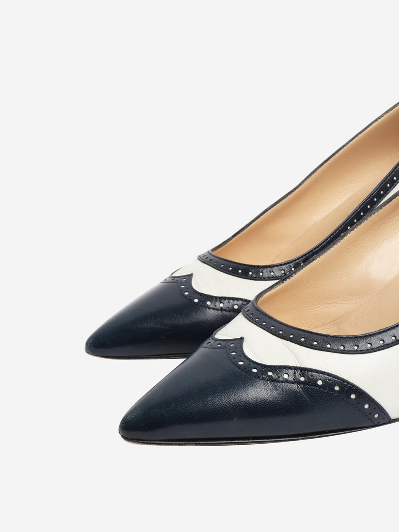 Navy leather kitten-heel pumps - size EU 41.5 Heels Manolo Blahnik 