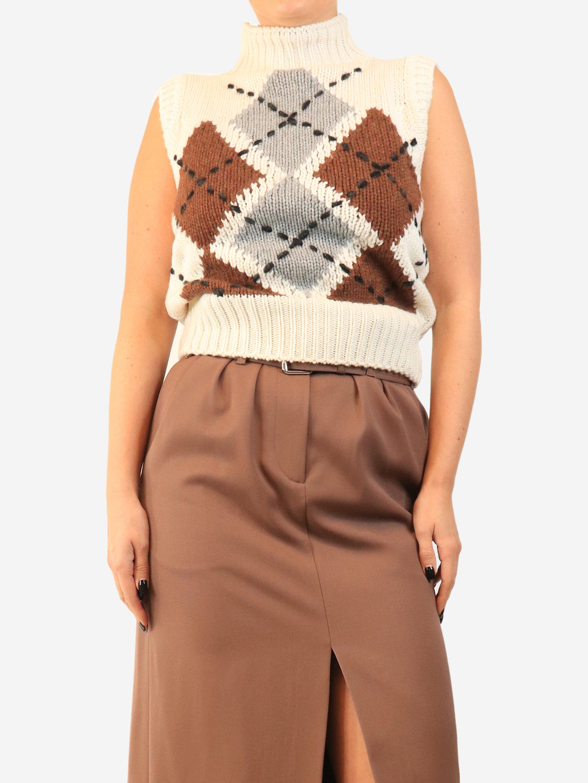 Cream Argyle knit vest - size UK 6 Knitwear Ermanno Scervino 