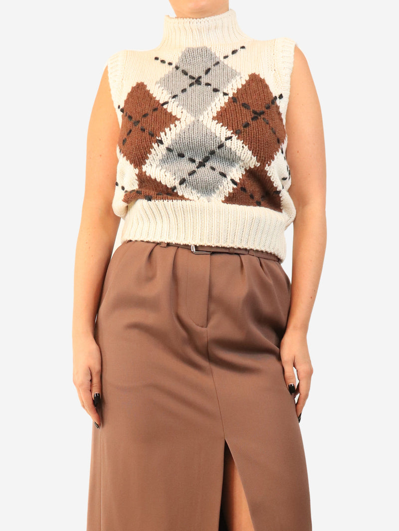 Cream Argyle knit vest - size UK 6 Knitwear Ermanno Scervino 