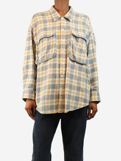 Blue and yellow oversized plaid shirt - size XS