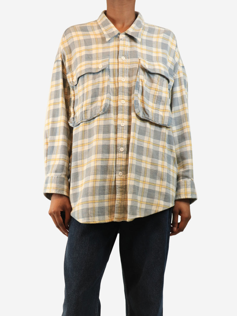 Blue and yellow oversized plaid shirt - size XS
