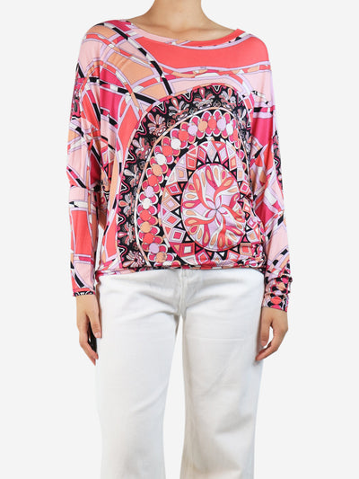 Pink signature print draped top - size UK 10 Tops Emilio Pucci 