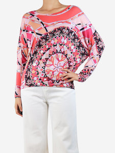Emilio Pucci Pink signature print draped top - size UK 10