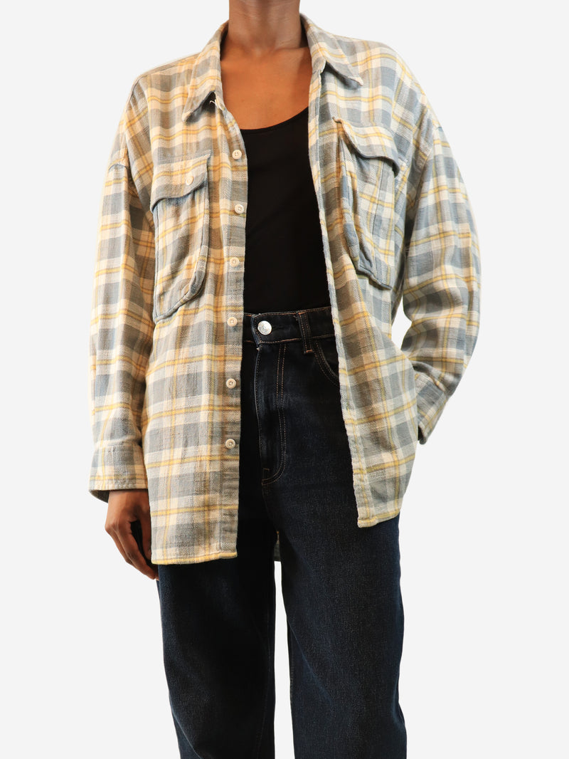 Blue and yellow oversized plaid shirt - size XS