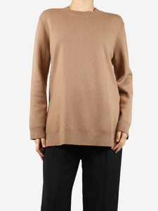 Theory Brown crewneck wool long jumper - size S