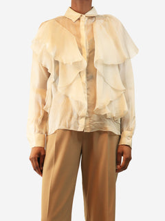Light grey sheer silk ruffle blouse - size XS