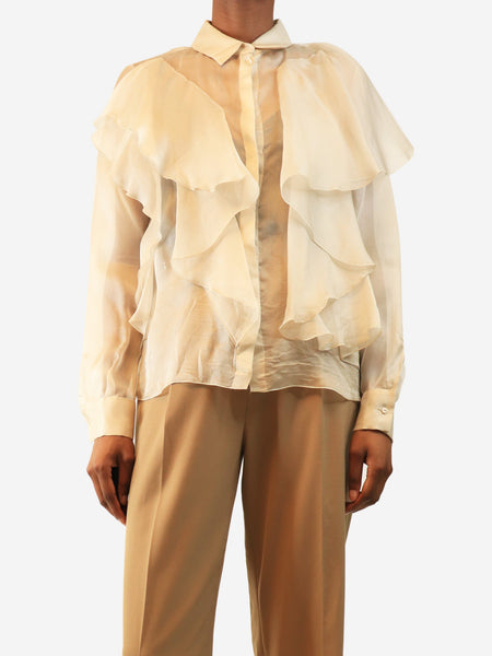 Light grey sheer silk ruffle blouse - size XS product image