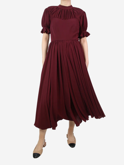 Burgundy short-sleeved gathered midi dress - size UK 10 Dresses Emilia Wickstead 