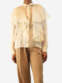 Light grey sheer silk ruffle blouse - size XS