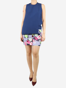 Carven Blue floral mini skirt - size UK 10