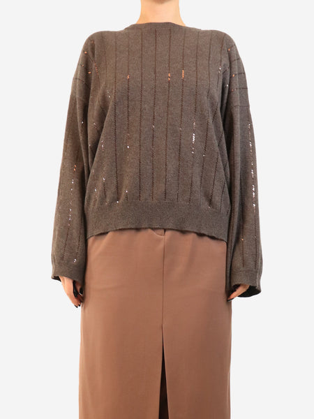 Brown sequin-striped sweater - size M product image