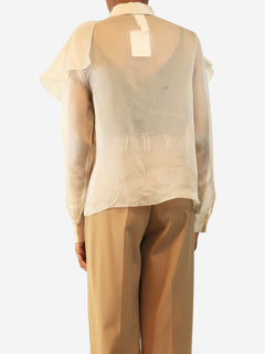 Light grey sheer silk ruffle blouse - size XS